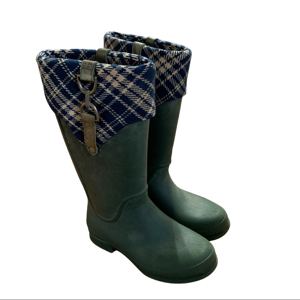 CROCS BRIDLE WELLIE PLAID JAUNT GEORGIE RAIN BOOTS SHOE~ Green Blue Women’s Sz 6